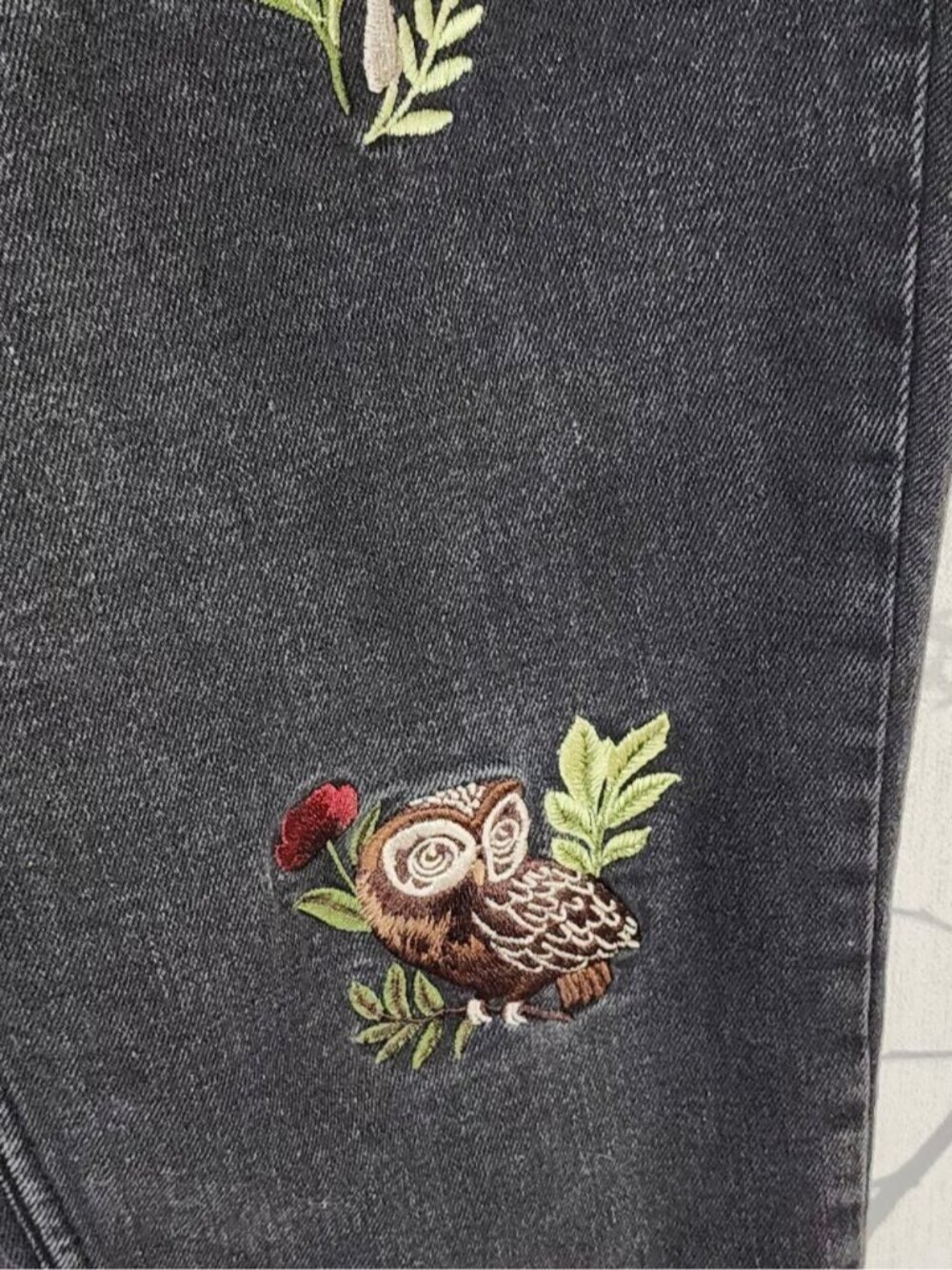 Hot Topic Mushroom Forest Creature Embroidered High Rise Mom Jeans - Picture 2 of 10